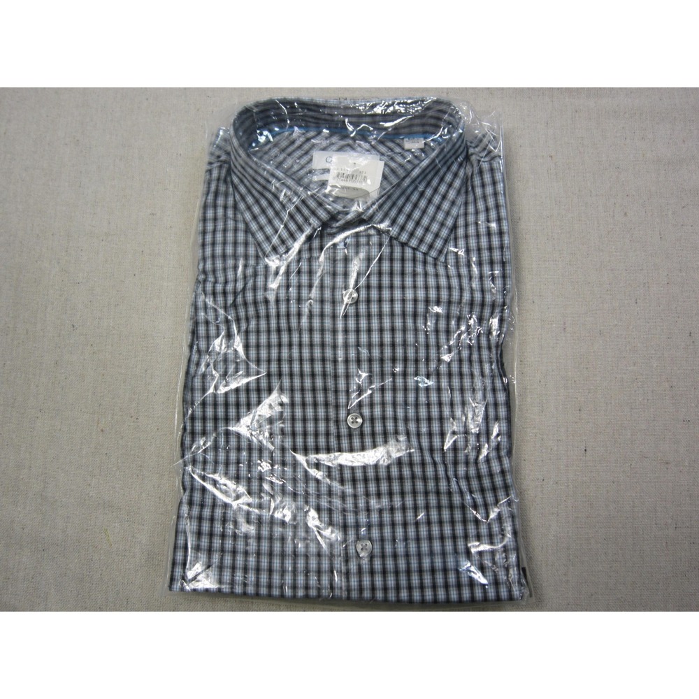 Calvin Klein Men's Dress Shirt Size 16 32/33 Blue White Plaid Check NWT